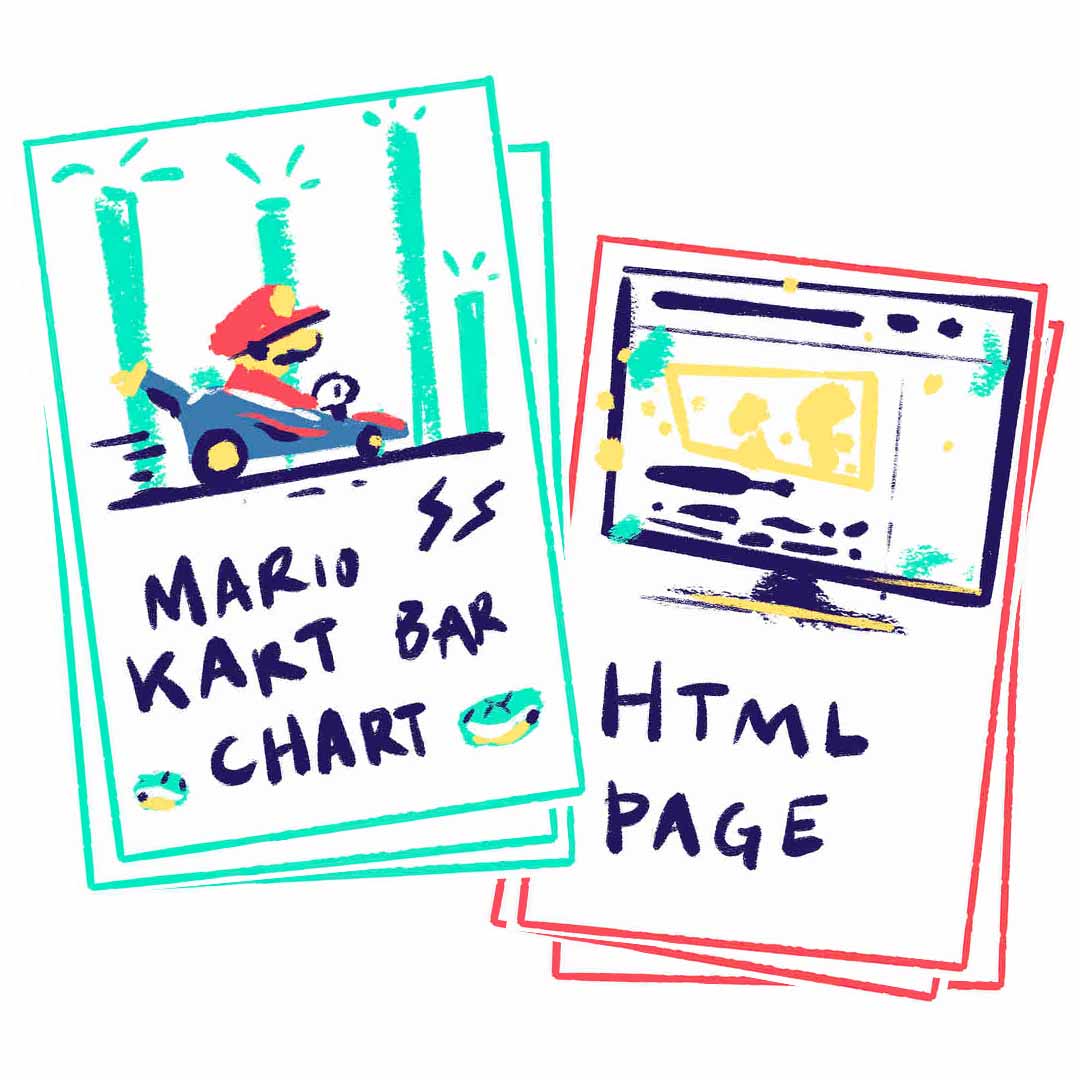 An image showing Mario Kart chart and HTML page cards